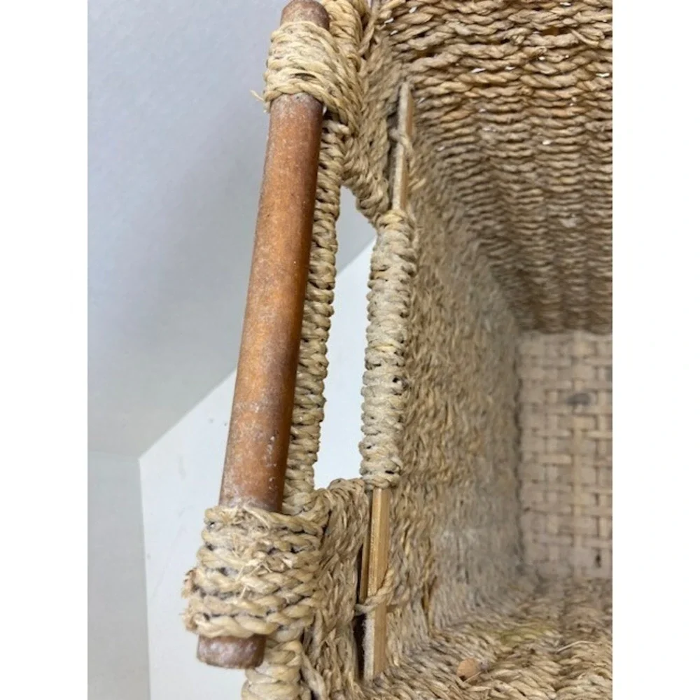 Vintage Rush Weave Waste Paper Basket - Boho Natural 11.5in‎ 1970s